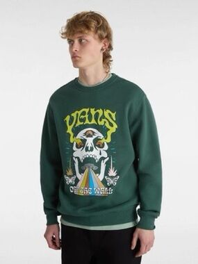Vans Dark Green Skull Graphic Crewneck Sweatshirt Medium